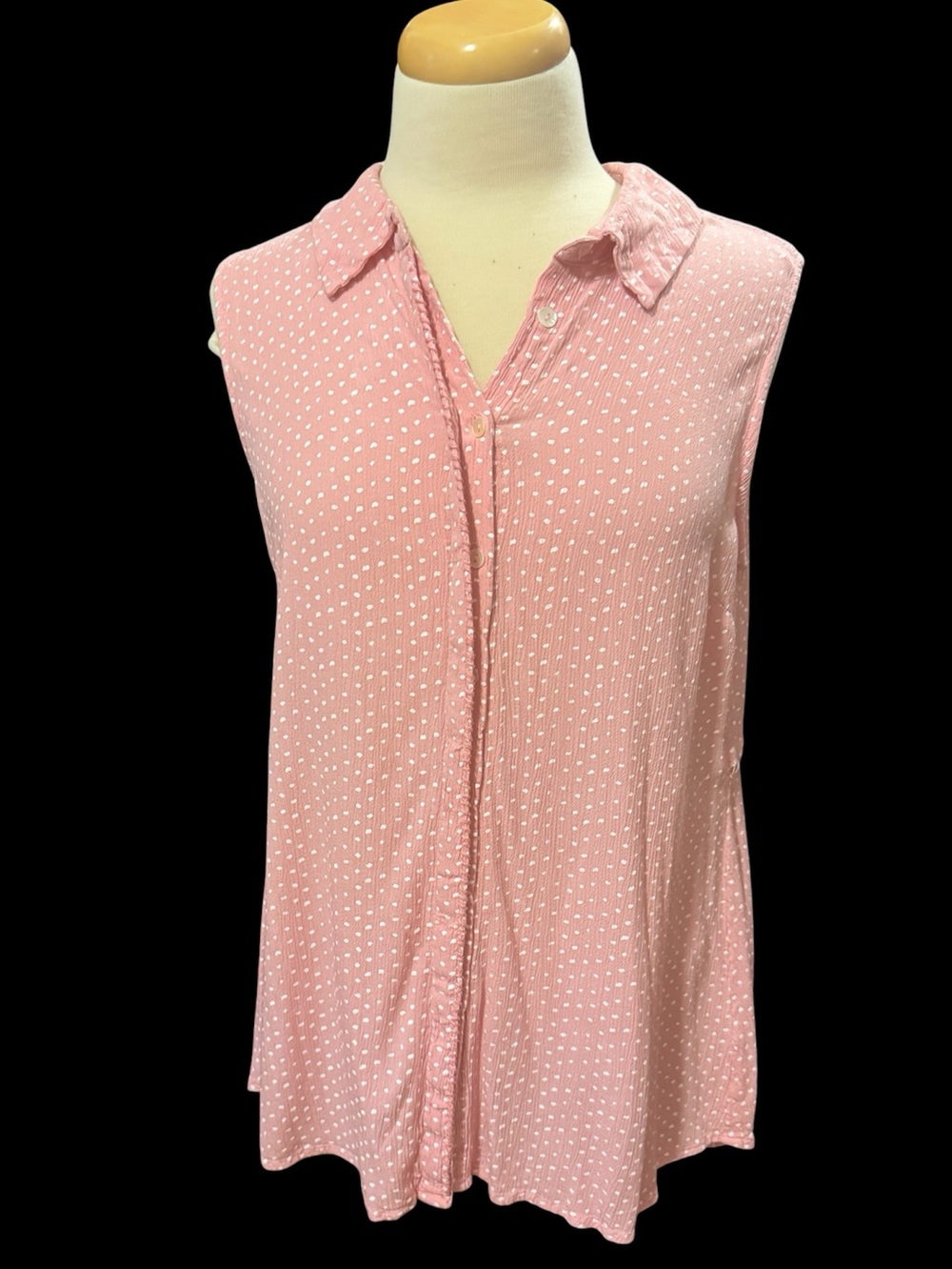 April Cornell Sleeveless Pink Dot rayon Collared Blouse size S in like new condi